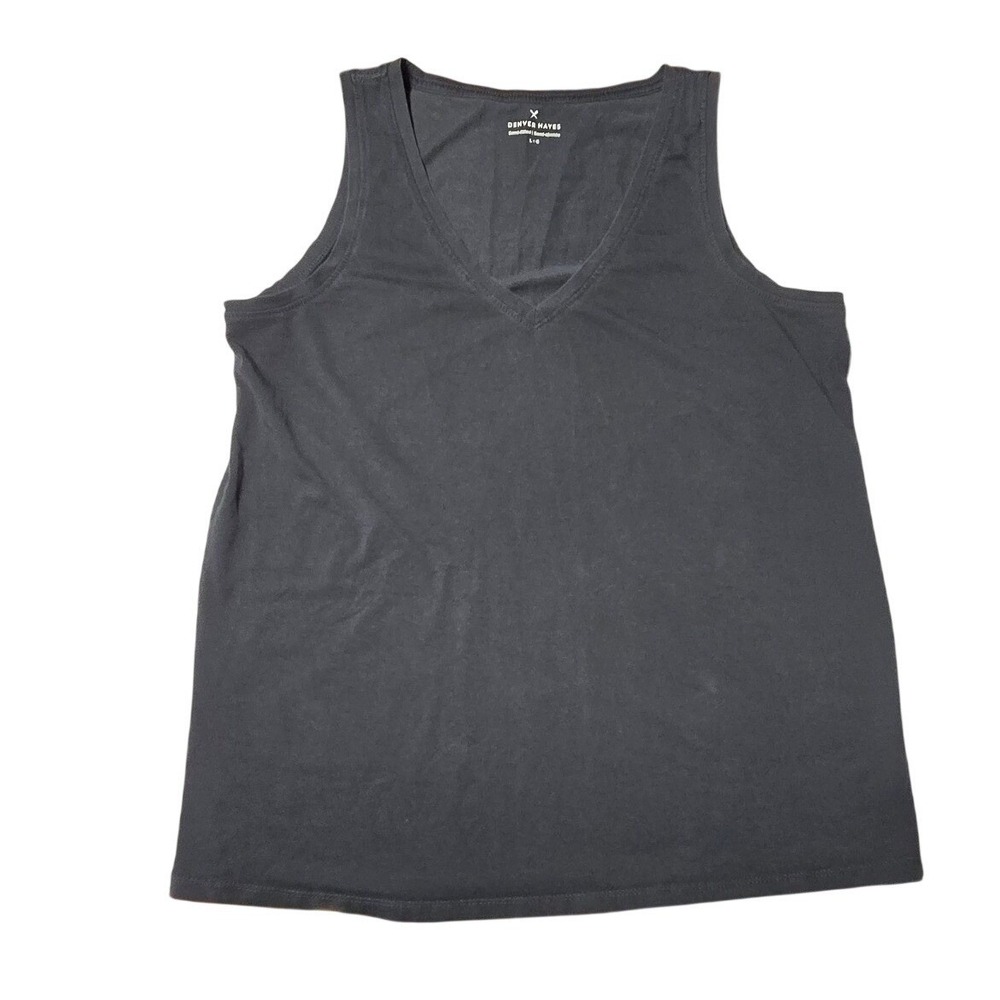 Denver Hayes Women's Gray V-Neck Semi Fitted T-Shirt Size Large sleeveless l‎